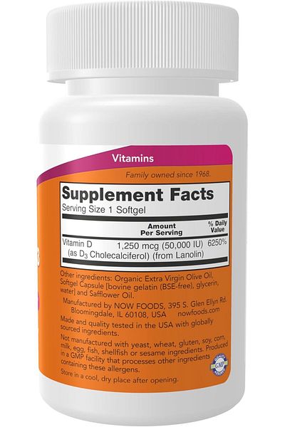 Now Foods Vitamin D-3 50,000 IU 50 Softgels