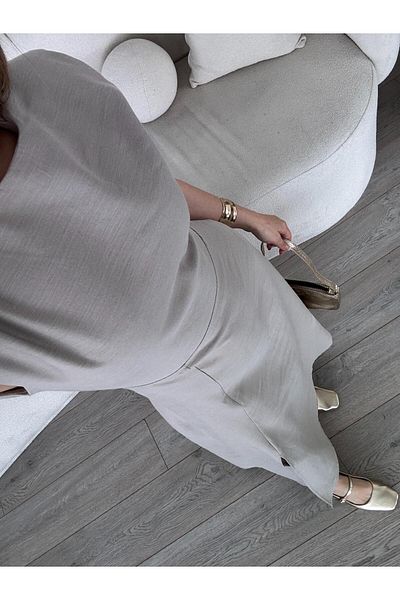 FMN Moda Brand Equivalent Summer Wide Midi Skirt Waist Fitted Long Slit Detail Wadded Pinterest Model Dress