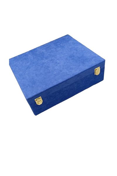 MeGass Dekor Linen Fabric Blue Color 35/30/10 cm Jewelry Display Storage Box