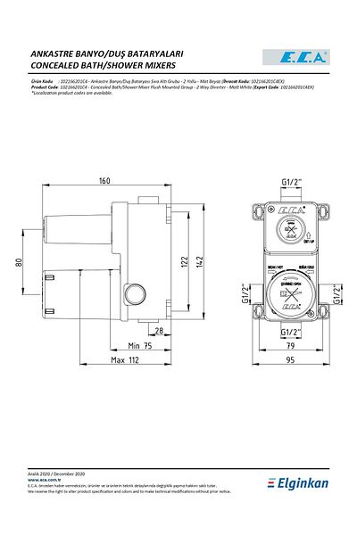 Eca Recessed Bathroom Faucet 2 Way Recessed - Matte White 102166201C4