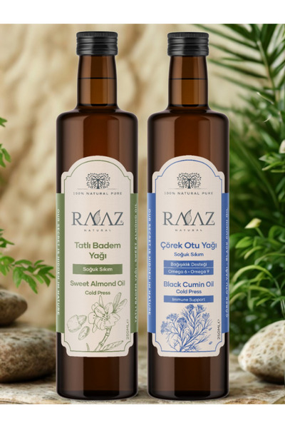 RAAZ Avantajlı 2’li Yağ Seti – Çörekotu Yağı 250 ml Tatlı Badem Yağı 250 ml %100 Soğuk Sıkım Doğal