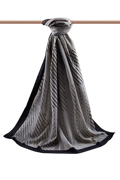Vissona Luxury Medina Silk - Βιζόν με ριγέ σχέδιο, μαύρο, 75x195cm, σάλι χωρίς ρυτίδες, τύπος βελονιάς Moss Crepe