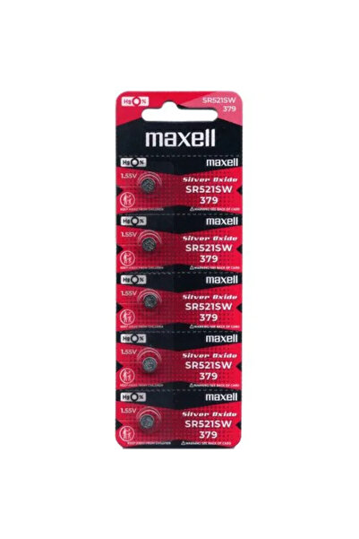Maxell بطاريات Sr521sw / 379 أكسيد الفضة Hg0% 1.55 فولت يابانية - 5 قطع