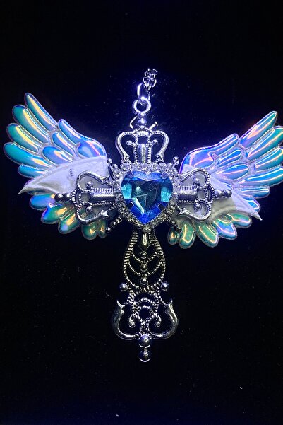 TChicora Melek Kanadı Tasarımlı Mavi Taşlı Özel Kolye