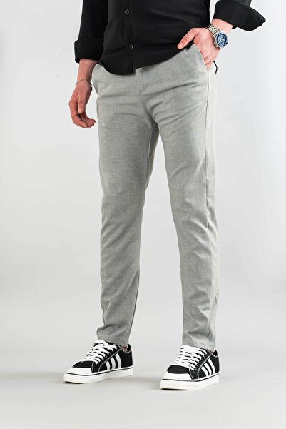 bombe Ανδρικό παντελόνι από ύφασμα Lycra σε γκρι λεπτή εφαρμογή μέχρι τον αστ...