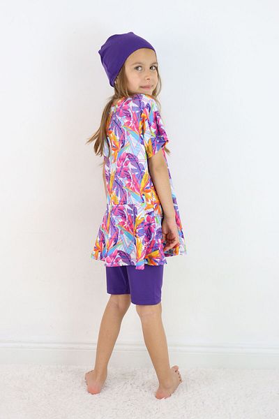 Harika KIDS Girl's Crew Neck Skirted Swimsuit and Leggings Bonnet Included.