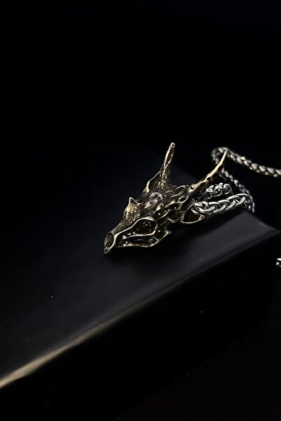 TChicora Ejder Kafası İskeleti Figürlü Gotik Erkek Kolyesi