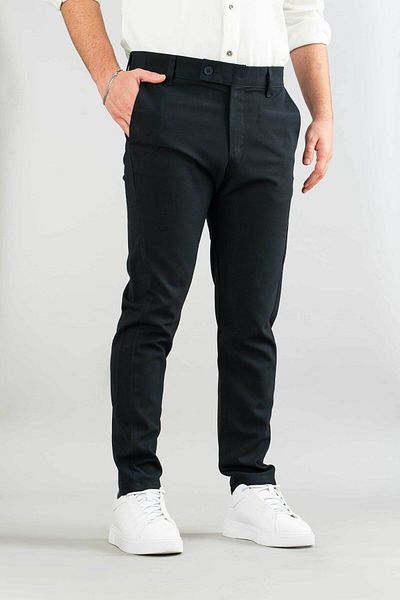 bombe Men's Navy Blue Slim Fit Ankle Length Stretchy Lycra Fabric Trousers