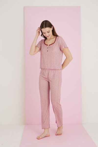ELİTOL Jacquard Viscose Lace Pajama Set