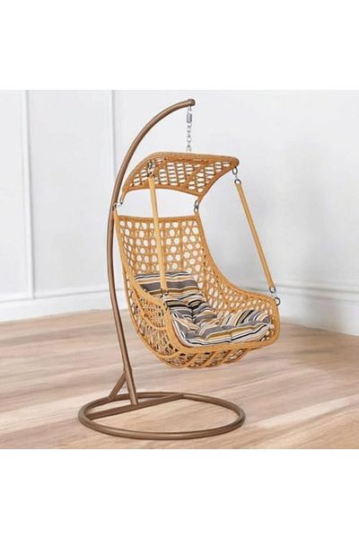 l'elefante Outdoor & Indoor Hanging Swing Chair with Stand – Single Seater Egg Hammock Chair with Rattan Wick