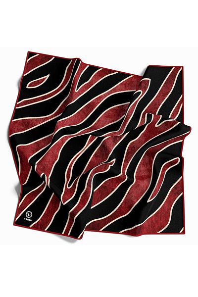 VİOLLA Burgundy Zebra Floral Print 90X90 Scarf - Silk Free, Edge Stitching Shape Hand Stitched