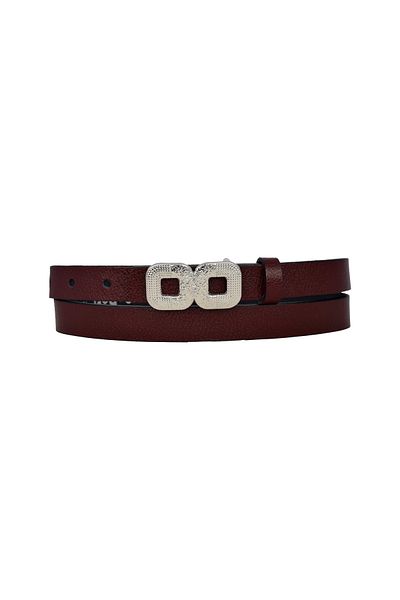 GoDeri 100% Genuine Leather, Silver Buckle Thin 2 cm Claret Red Women's Belt; Dress Belt, Trouser Belt_Gözkar