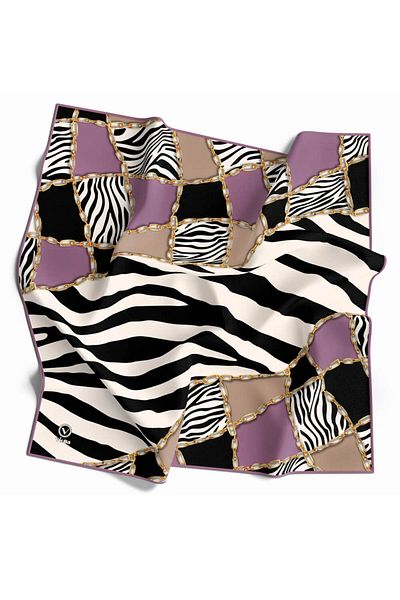 VİOLLA Lilac Twill Chain and Zebra Print 90X90 Scarf - Silk Free