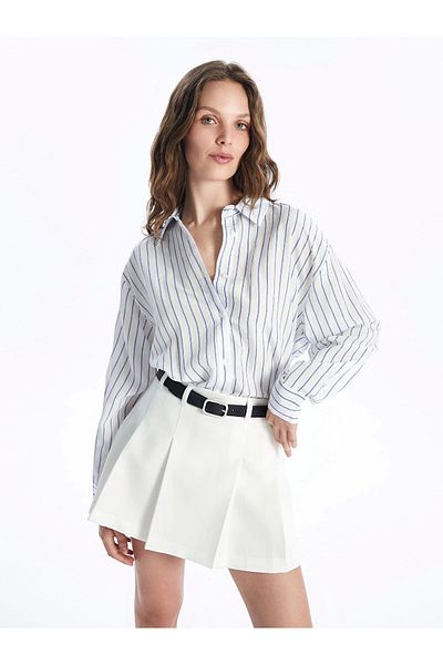 LC Waikiki Lcw Vision White Striped Long Sleeve Oversize Women's Shirt