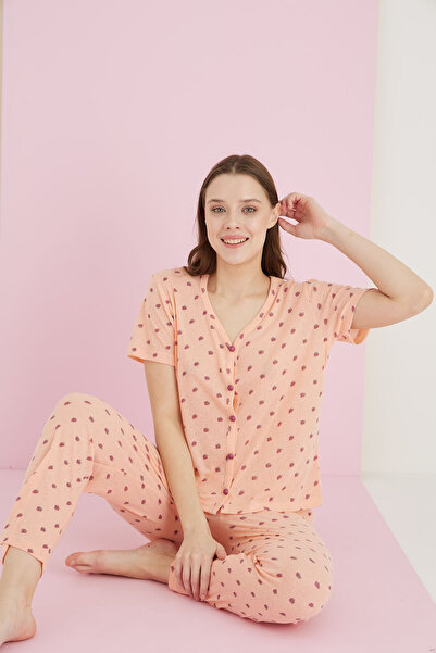 ELİTOL Жакетний комплект піжами з віскози з V-подібним коміром та ґудзиками