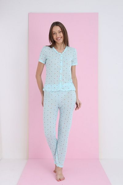 ELİTOL Jacquard Viscose V-Neck Buttoned Pajama Set