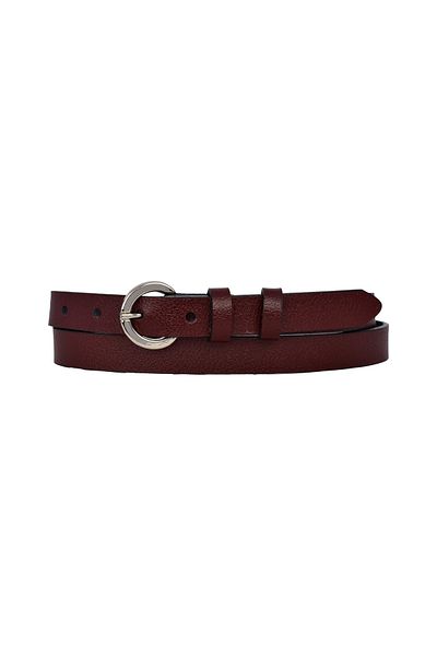 GoDeri 100% Genuine Leather, Thin 2 cm Burgundy Women's Belt with Silver Buckle; Dress Belt, Trouser Belt_Boval