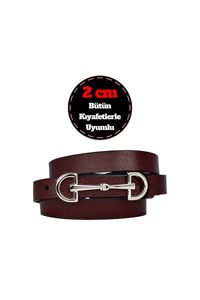 GoDeri 100% Genuine Leather, Thin 2cm Burgundy Women's Belt with Silver Buckle; Dress Belt, Trouser Beltd&D