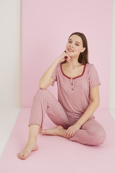 ELİTOL Jacquard Viscose Lace Pajama Set