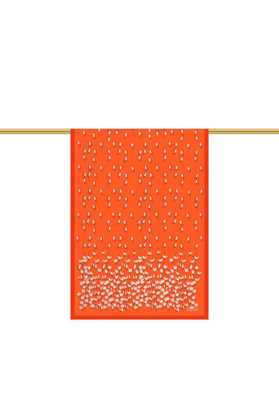 Bursa İpek Orange Snowdrop Pattern Twill Silk Shawl