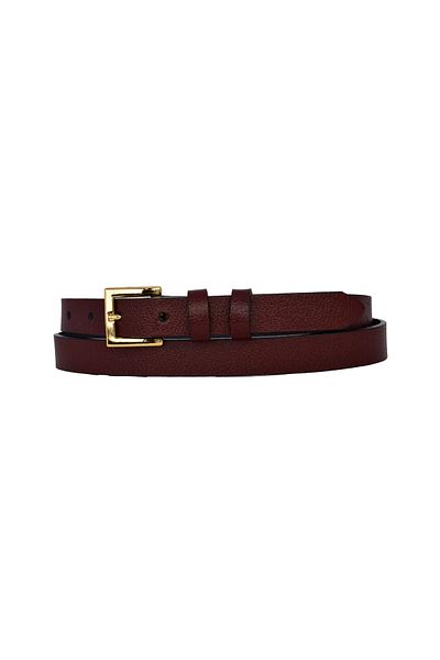GoDeri 100% Genuine Leather, Thin 2 cm Claret Red Women's Belt with Gold Color Buckle; Dress, Pants Belt_Kare