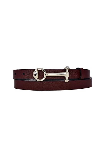 GoDeri 100% Genuine Leather, Thin 2 cm Burgundy Women's Belt with Silver Buckle; Dress Belt, Trouser Belt_Anhtr