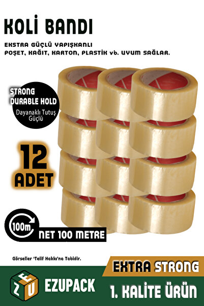 ASTOR AMBALAJ 12 Adet 45x100mt Koli Bandı Taşınma Taşınma Kolisi Poşeti Kapama Bandı Ambalaj Streç Bant