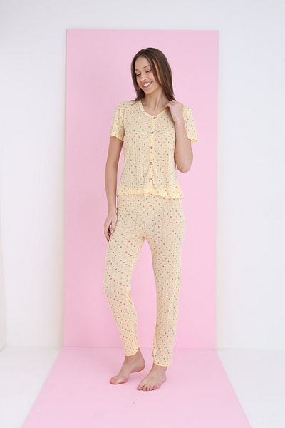 ELİTOL Jacquard Viscose V-Neck Buttoned Pajama Set