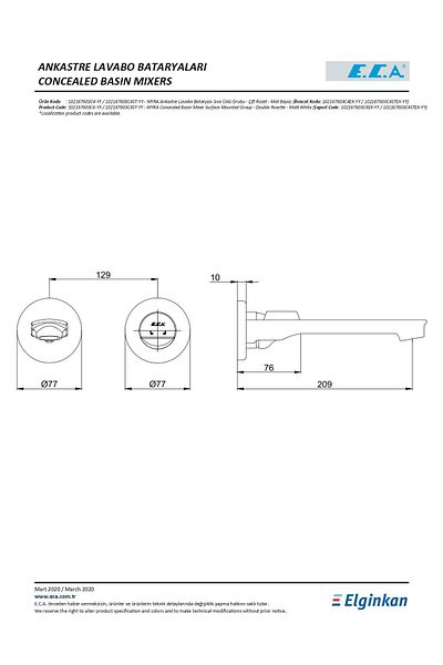 Eca Myra Concealed Sink Faucet Surface Mounted Matte White 102167603C4-Yy