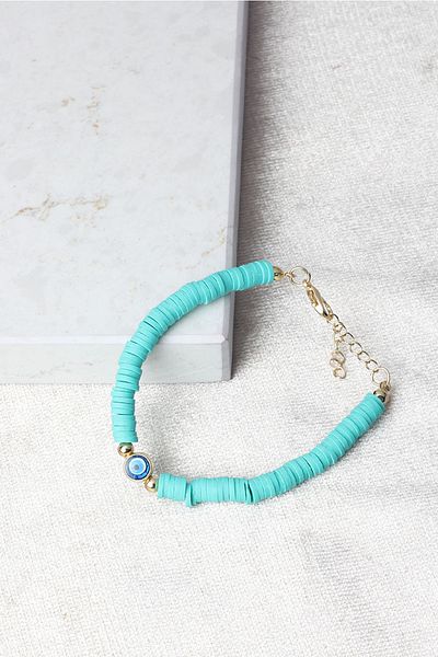 BY BARUN SİLVER Blue Fimo Bracelet with Evil Eye Beads