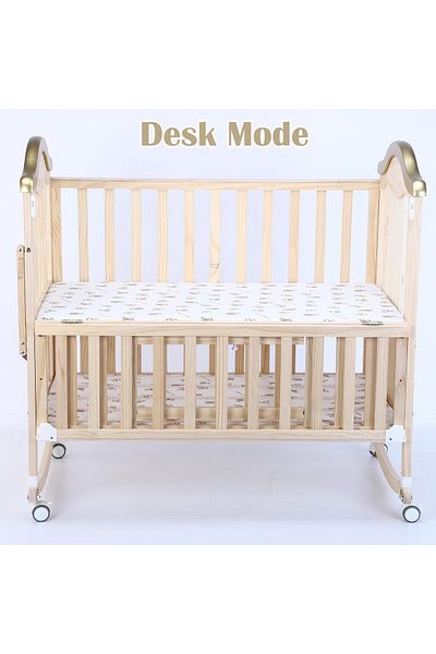 l'elefante 9 in 1 Convertible Baby Crib Bamboo Cot Bed with Swing, Desk & Wheels - Includes Mosquito Net, Adjus