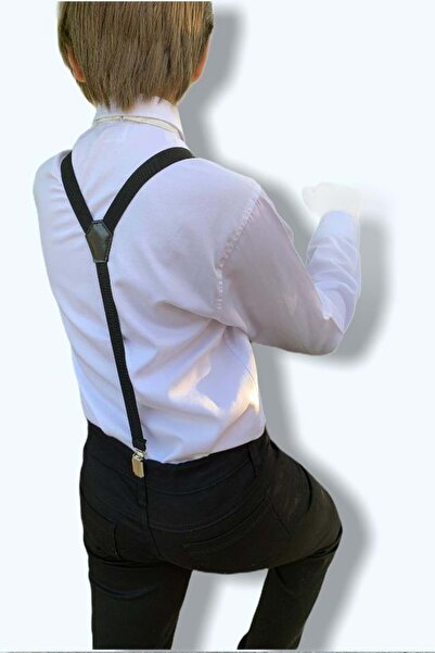 ŞEYMA BUTİK Mnk Strap Bow Tie Boy's Suit - White with Bow Tie Gift