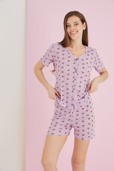 ELİTOL Jacquard Viscose V-Neck Buttoned Shorts Set