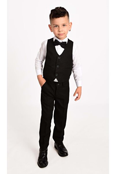 s.t. sebat tekstil Vestă cu 3 nasturi pentru băiat, cămașă, papion, broșă și pantaloni Set pentru ocazii speciale