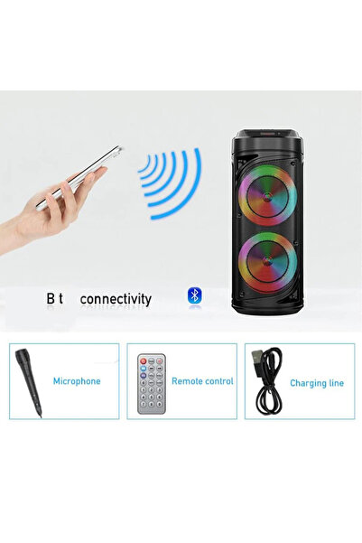 Primo Plus مكبر صوت Zqs6212 ببطارية 3000 مللي أمبير/ساعة مع ضوء LED وميكروفون سلكي