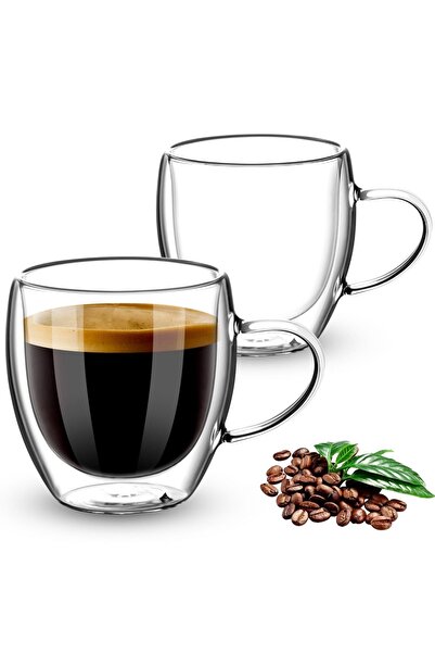 MİS KİTCHEN 2 ADET Çift Camlı Çay Ve Kahve Kupası 250 Ml Ofis Kupasi Cidarlı Model