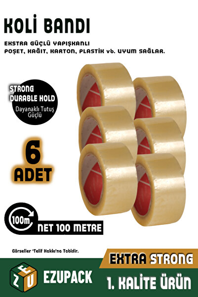 ASTOR AMBALAJ 6 Adet 45x100mt Koli Bandı Taşınma Taşınma Kolisi Poşeti Kapama Bandı Ambalaj Streç Bant