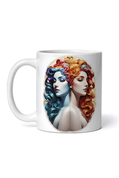 OEM Εξατομικευμένη λευκή κούπα, κορίτσια με το σύμβολο του ζωδίου των Διδύμων...