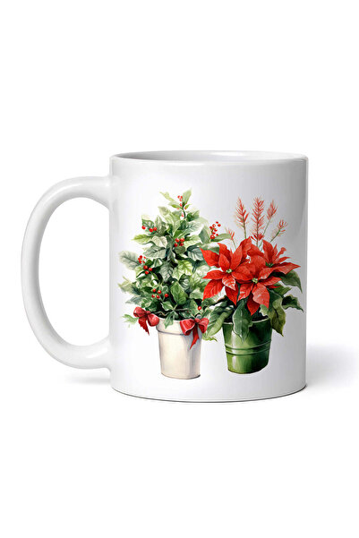 OEM Cană albă personalizată, flori de Crăciun Poinsettia, INOVATIX®. 330ml