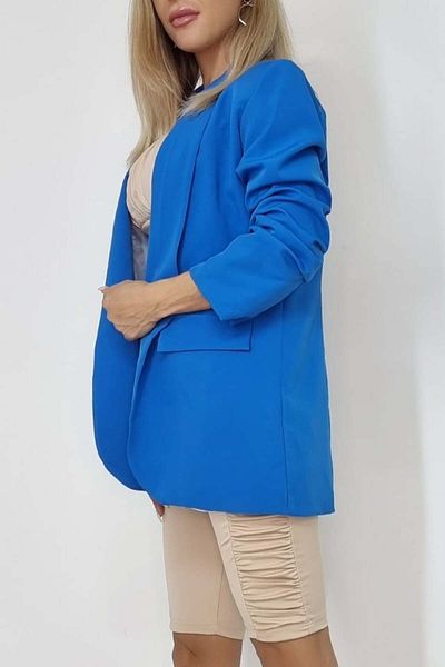 FashionForYou Jachetă casual Nora, lungime medie, albastră, mărime universală S/M