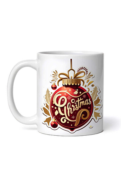 OEM Cană albă personalizată, glob roșu de Crăciun, INOVATIX®. 330ml