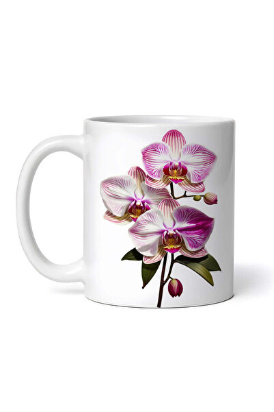 OEM Cană albă personalizată, flori de orhidee cu boboci, INOVATIX®. 330ml