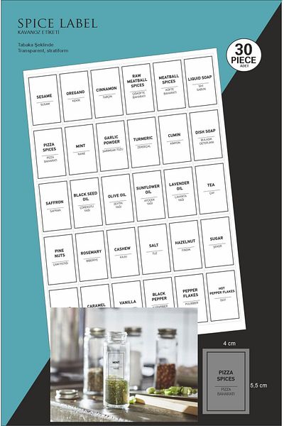 Hsn Jar Spice Label Transparent Sticker 30Pcs Plate-Shaped