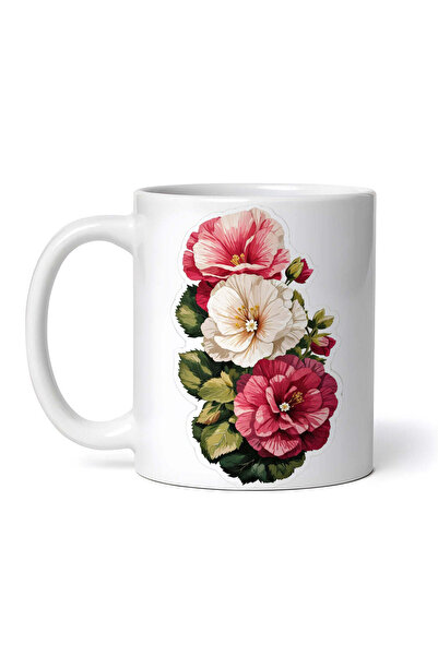 OEM Cană albă personalizată, flori de nalbă de grădină, INOVATIX®. 330ml