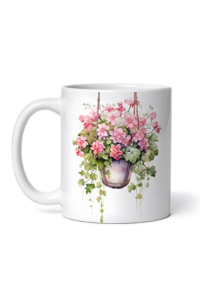 OEM Cană albă personalizată, Ghiveci suspendat cu plante roz cu flori, INOVAT...