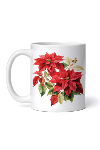 OEM Cană albă personalizată, flori de Crăciun cu frunze albe și verzi, INOVAT...