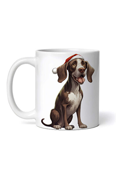 OEM Cană albă personalizată, Brac German cu păr scurt și pălărie de Crăciun, ...