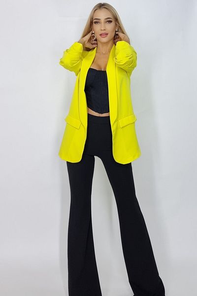 FashionForYou Jachetă casual Nora, lungime medie, galbenă, mărime universală S/M