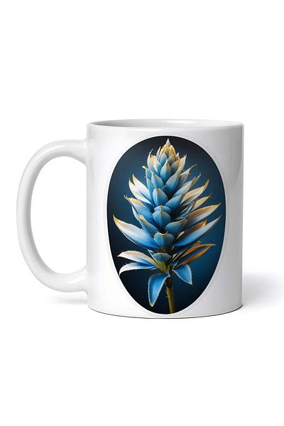 OEM Cană albă personalizată, floare albastră Puya, INOVATIX®. 330ml