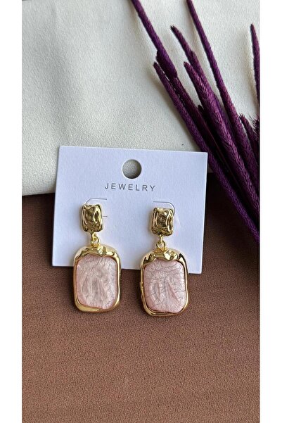 ŞİMŞEK BİJUTERİ أقراط حجرية ملونة بتفاصيل ذهبية